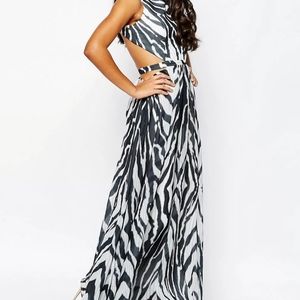 Forever Unique Zebra Print Maxi Dress w/ Side Cut